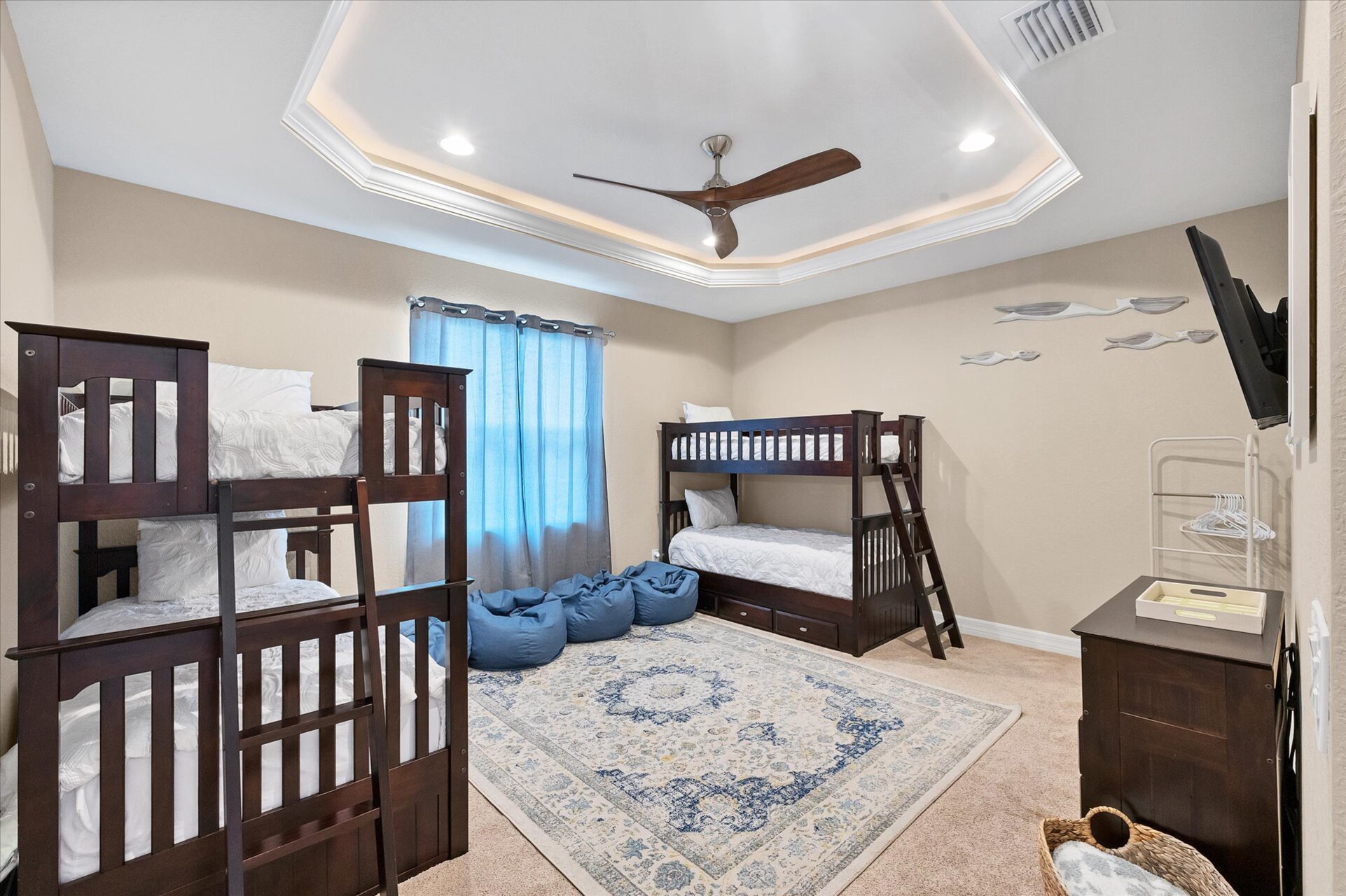 Guest bedroom 4 features 2 twin over twon bunkbeds and 43-inch Smart TV