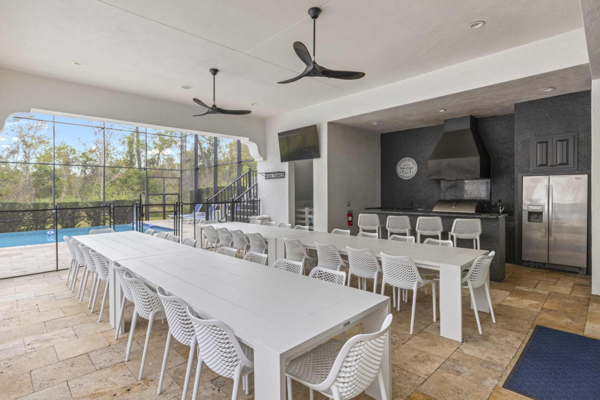Enjoy your meal from the barbecue at the outside tables that offers combined seating for 36