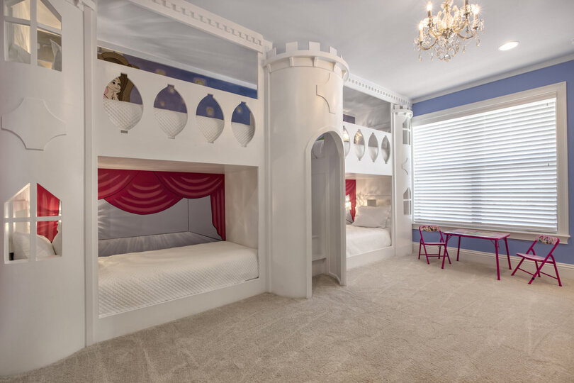 Every little princess will fall in love with this third floor Princess Suite with these custom castle twin over twin bunk beds