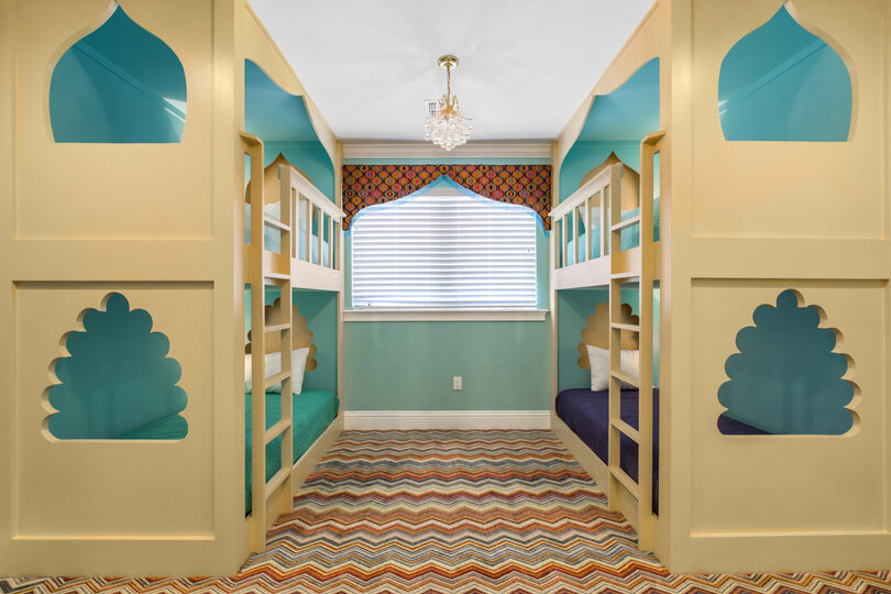 The custom twin over twin bunk beds are the perfect sleeping arrangements for the kids