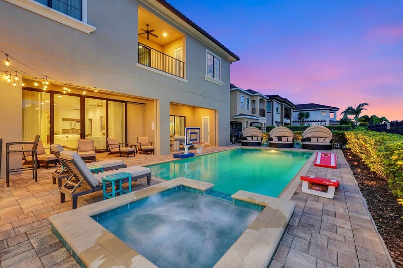 Enjoy a game of corn hole or pool basketball!