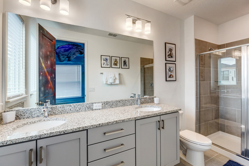 Kids can get ready at the same time in the ensuite bath