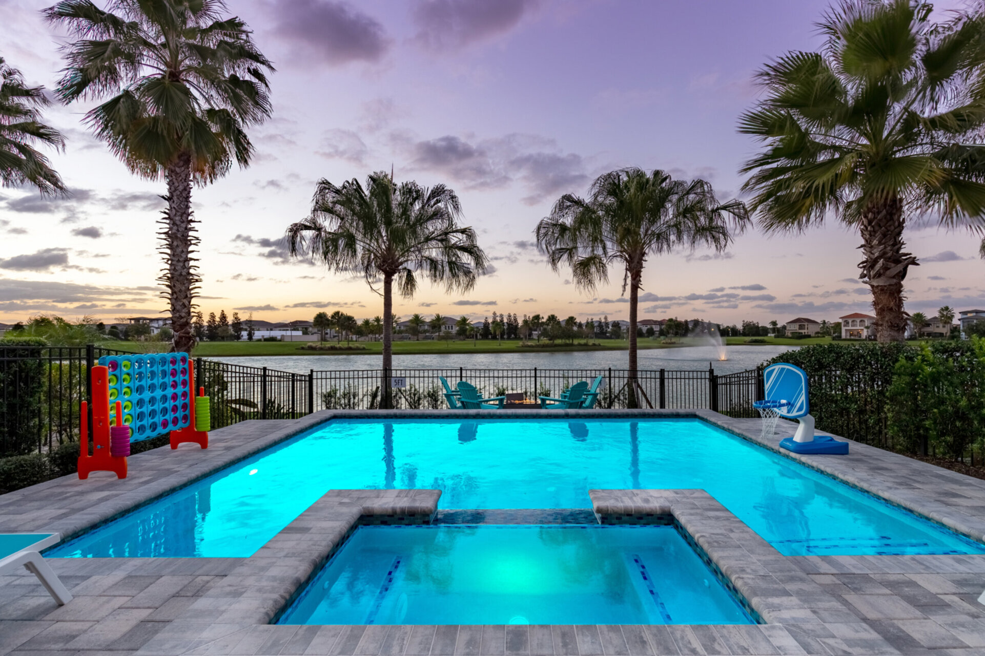 Pool lights illuminate the pool perfect for a night swim