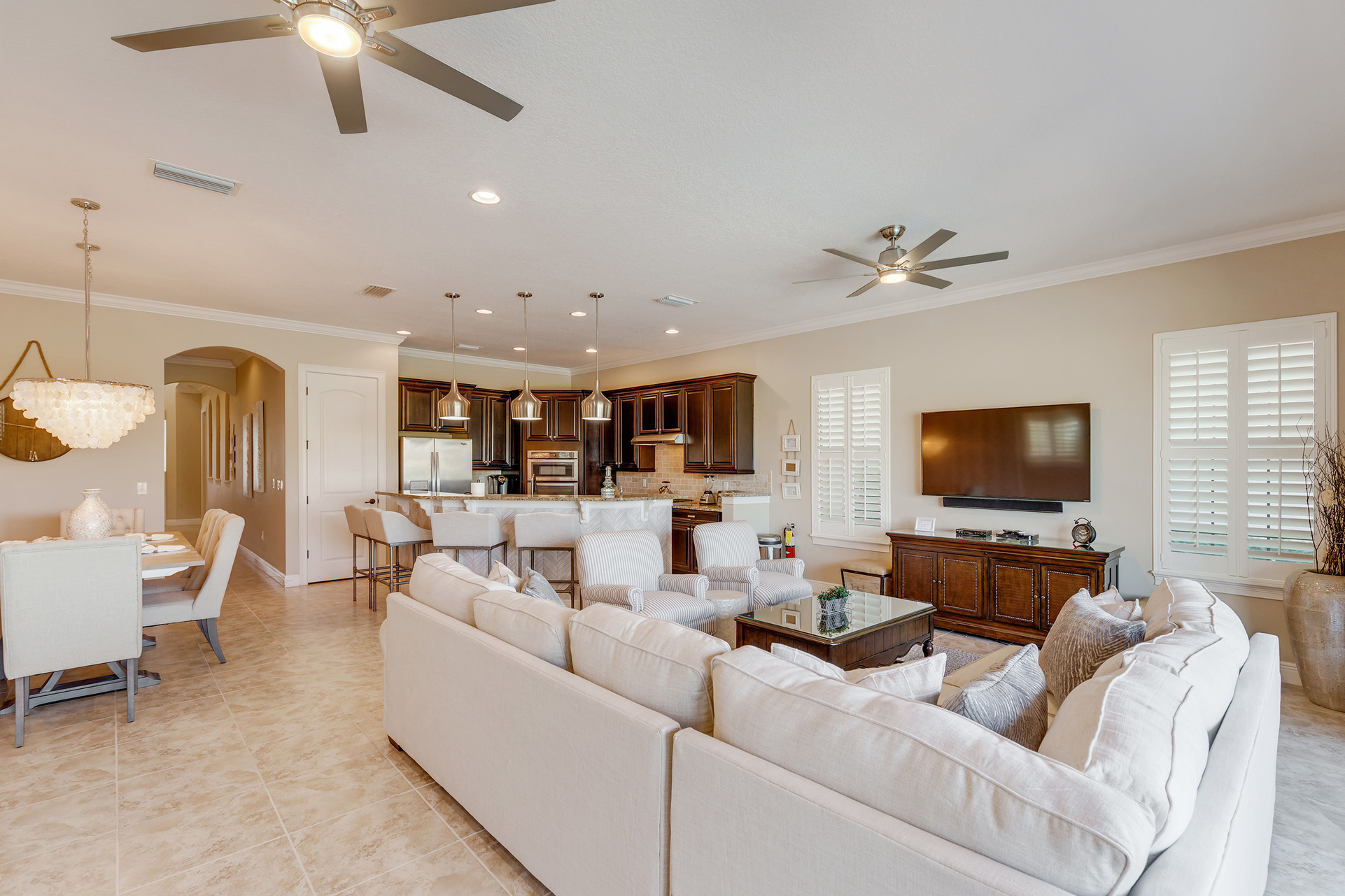 The open floor plan offers plenty of gathering space