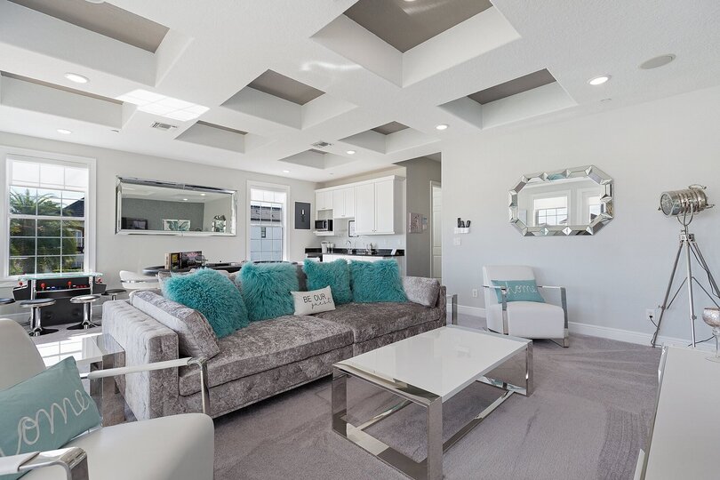 Spend a fun night in surrounded by family in the upstairs family room
