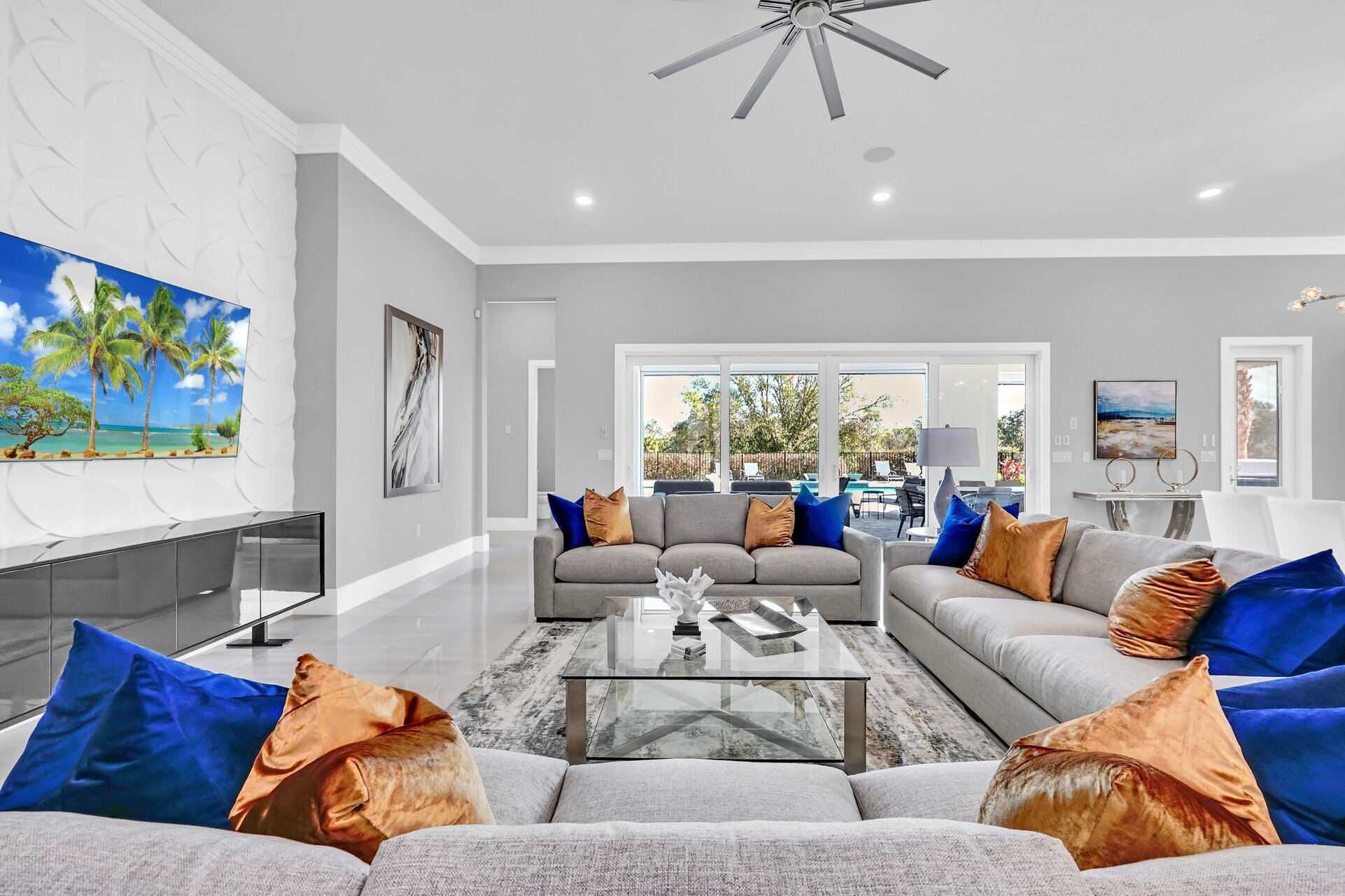 Sink into comfort with our spacious sofa, perfect for large groups at Revive at Reunion! Surrounded by radiant pillows, it's the ultimate spot for relaxation and togetherness.