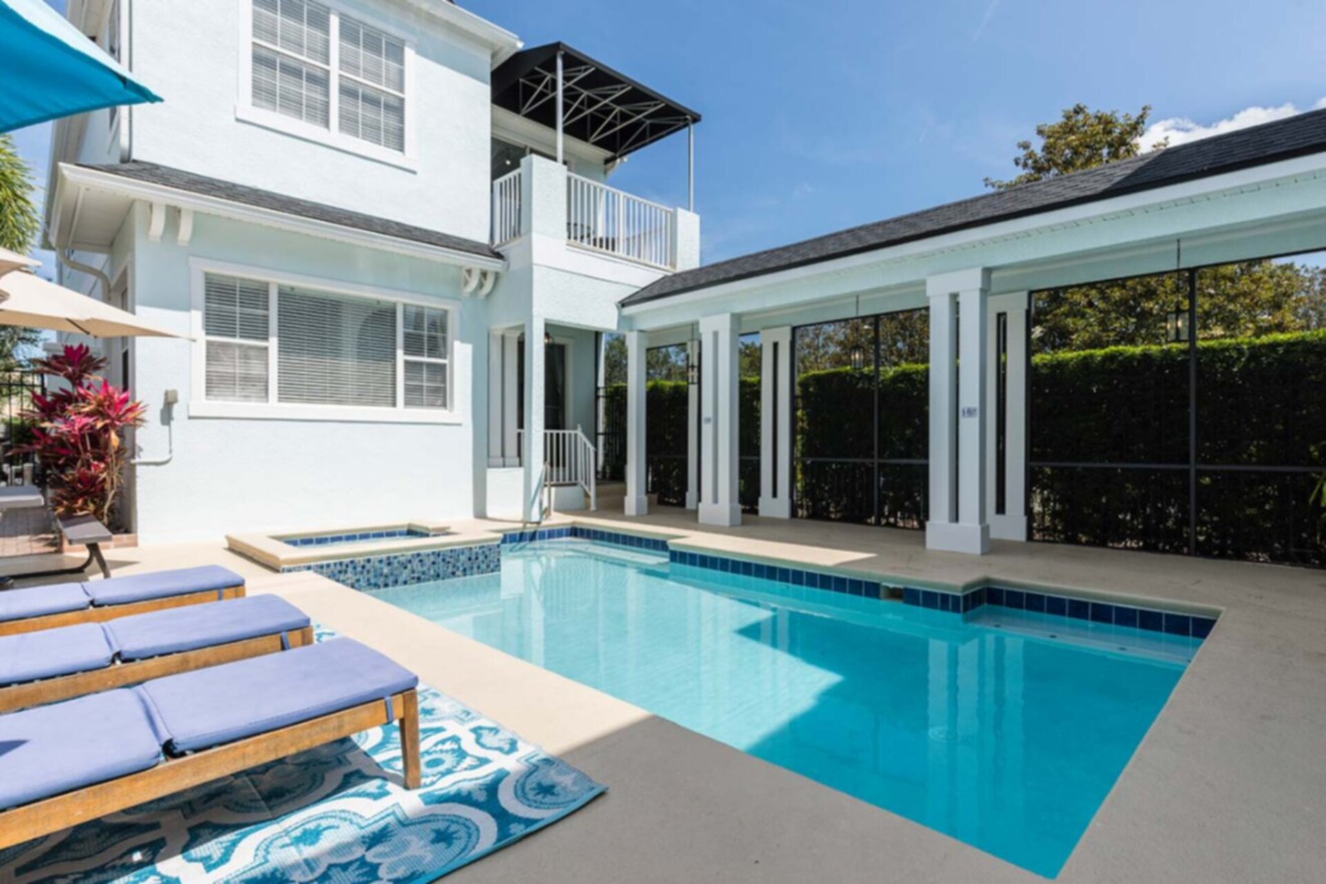 Take a morning lap or simply swim all day in your large private pool and spa