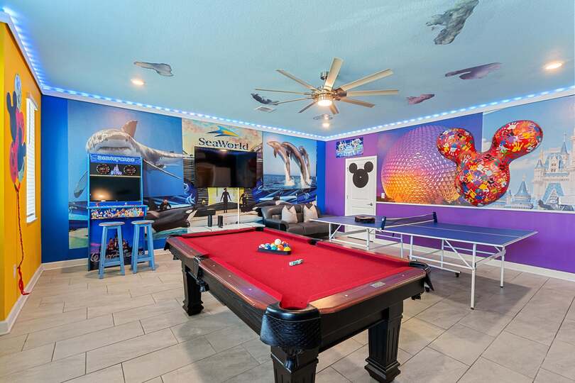 Game Room 65" Roku TV Pool Table Ping Pong
