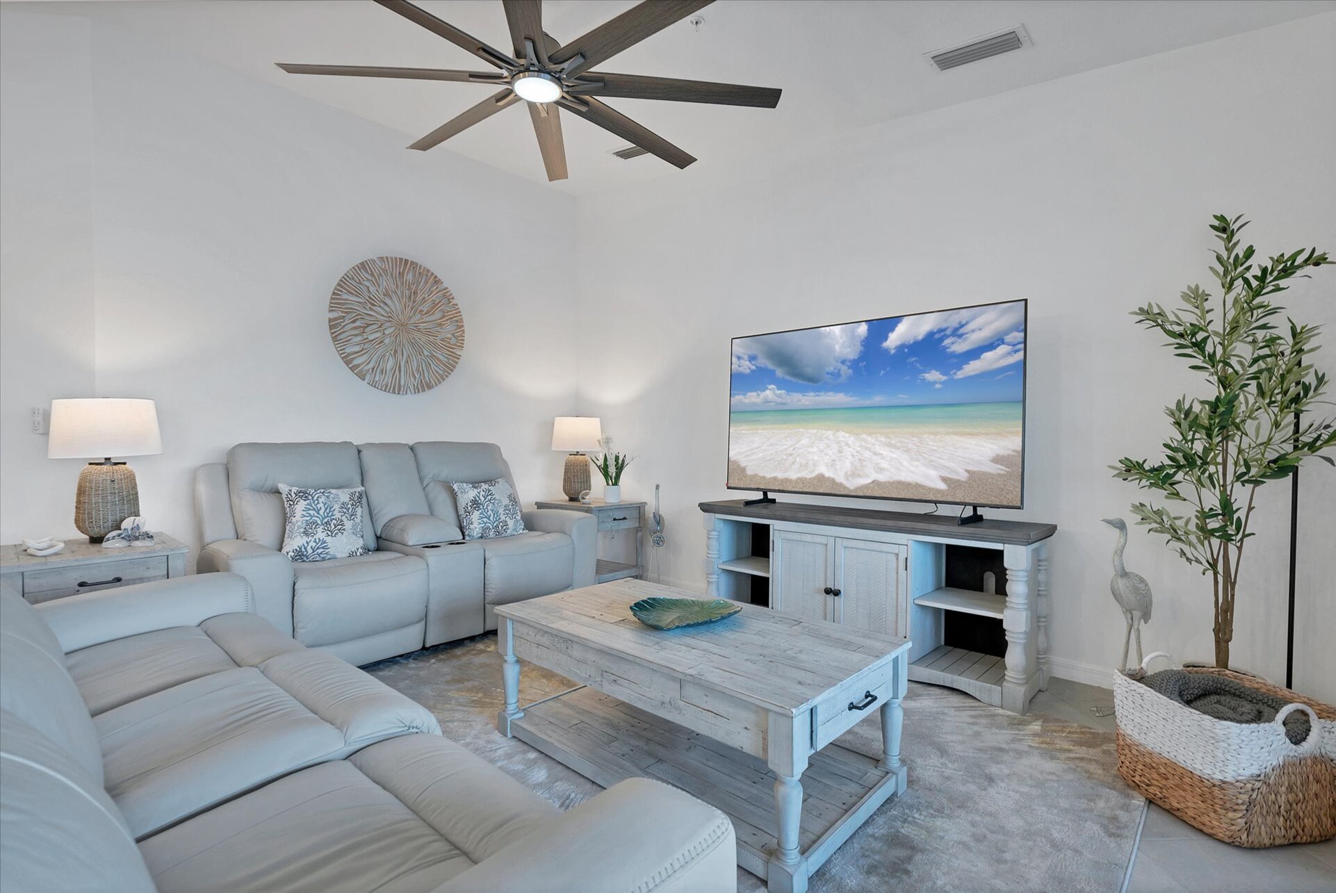 Bright, open living space
Living room: 70-inch Smart TV