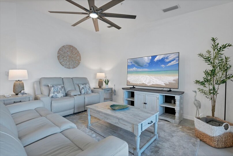 Bright, open living space
Living room: 70-inch Smart TV