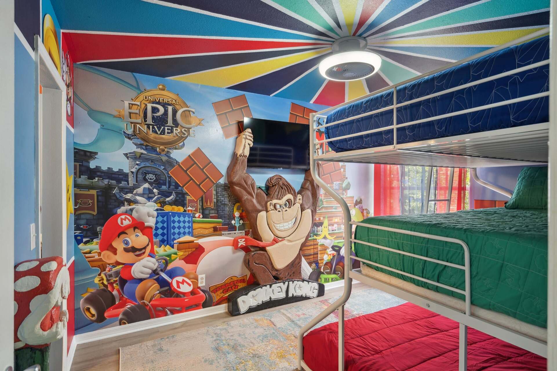 Double/Twin/Queen Bunk Bedroom 2
34" Roku TV 
Epic Universe / Mario